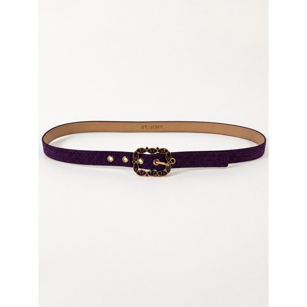 St. John Belt Women 14 Purple Jeweled Buckle Gold Hardware Vintage Glam